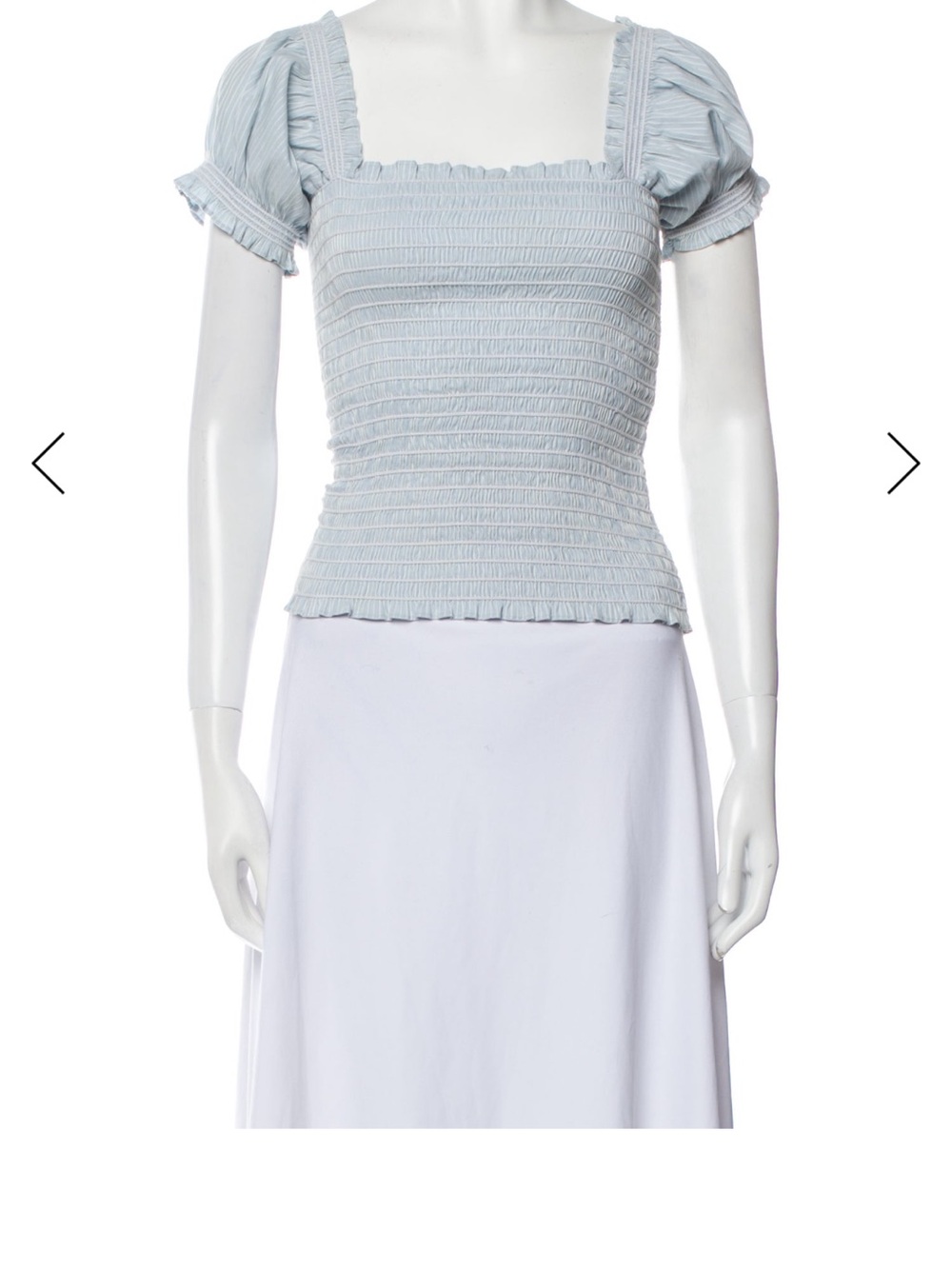 La Ligne Pale Blue Smocked Puff-Sleeve Crop Top